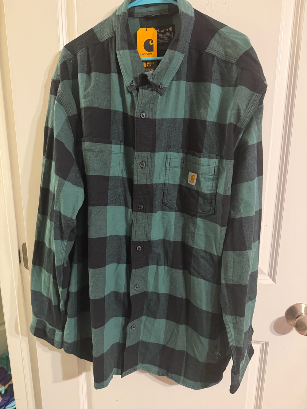 Carhartt Men’s Green and Black Buffalo Plaid Button-Down Shirt size 3XL